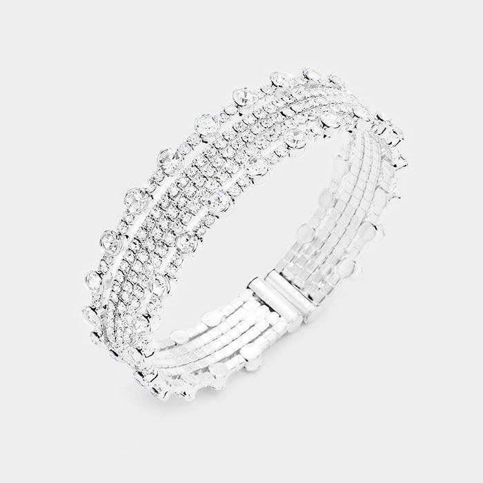 Clear Multi Strand Pave Crystal Rhinestone Cuff Evening Bracelet - Jewelry Store by Erik Rayo