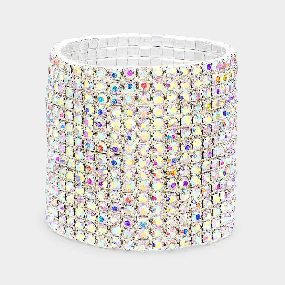 Silver 15Row Rhinestone Stretchable Bracelet