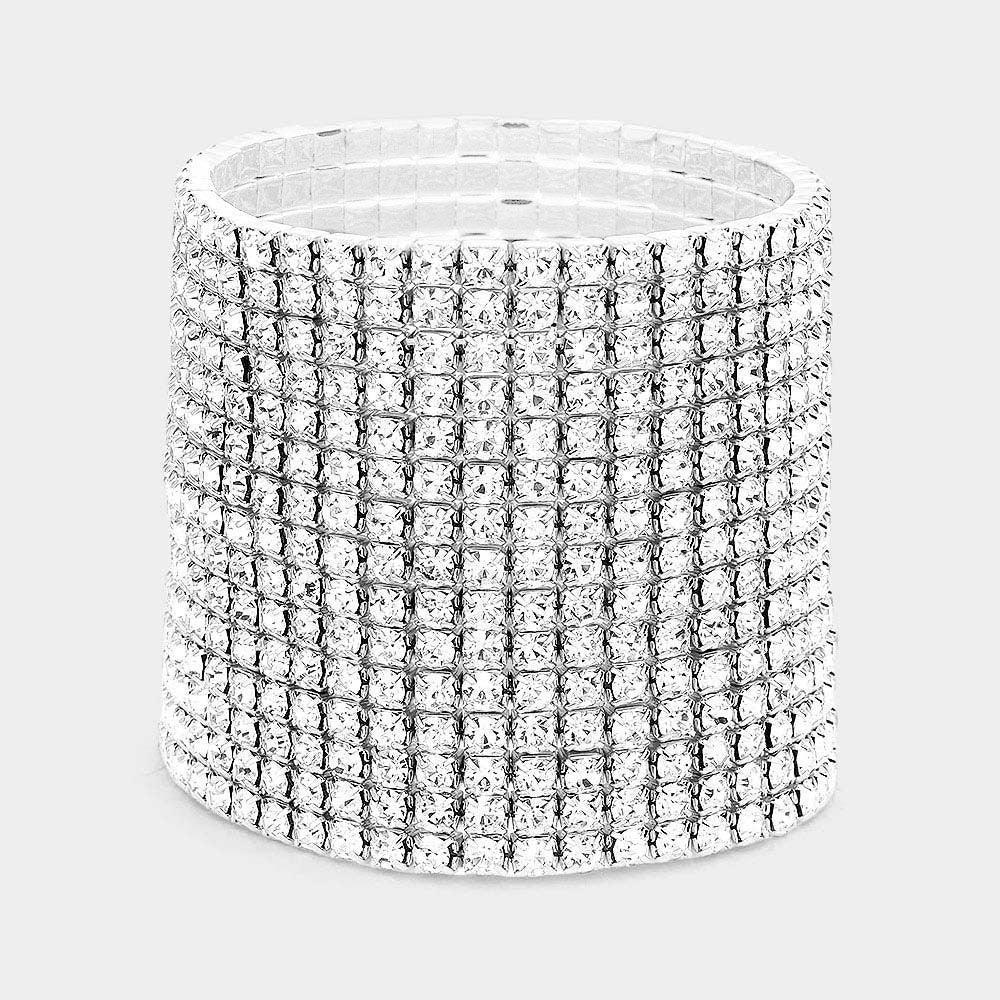 Silver 15Row Rhinestone Stretchable Bracelet - Jewelry Store by Erik Rayo