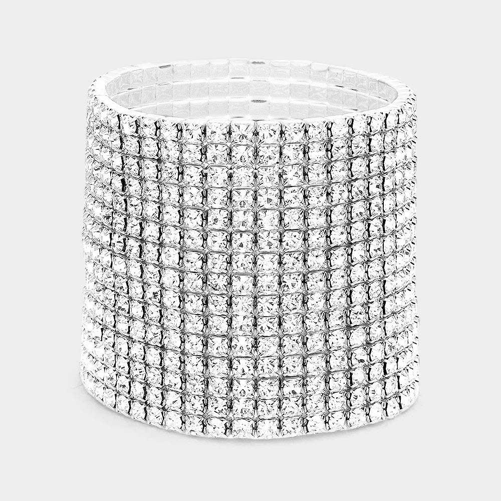 Silver 15Row Rhinestone Stretchable Bracelet