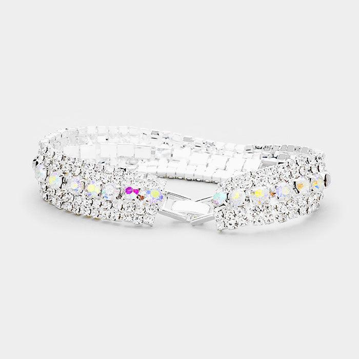 Silver 5Rows Crystal Rhinestone Pave Evening Bracelet - Jewelry Store by Erik Rayo