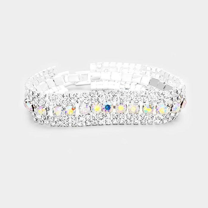 Silver 5Rows Crystal Rhinestone Pave Evening Bracelet - Jewelry Store by Erik Rayo