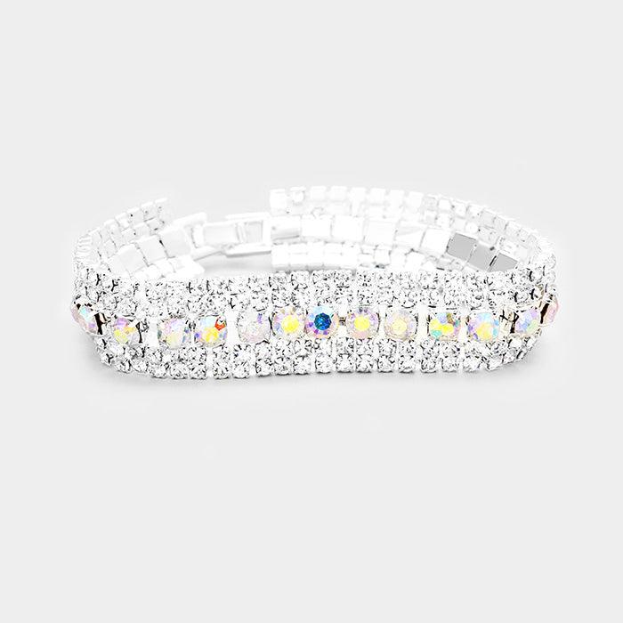 Silver 5Rows Crystal Rhinestone Pave Evening Bracelet