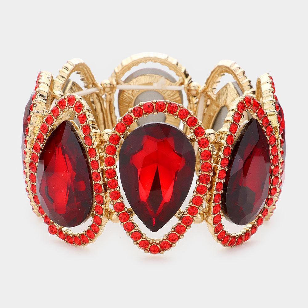 Red Teardrop Crystal Rhinestone Stretch Evening Bracelet - Jewelry Store by Erik Rayo