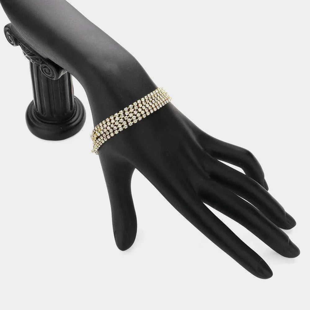 Clear 5-Row Rhinestone Paved Evening Bracelet - Jewelry Store by Erik Rayo
