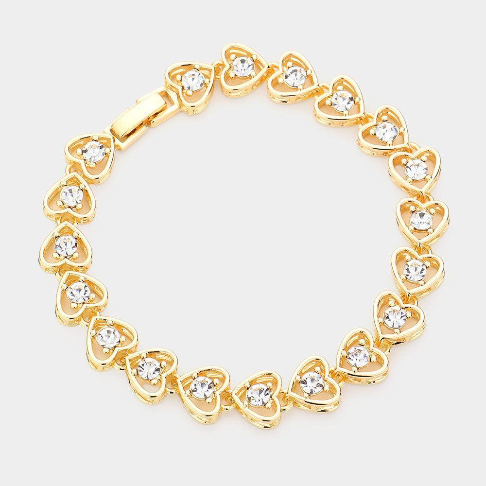 Gold Stone Embellished Metal Heart Link Evening Bracelet - Jewelry Store by Erik Rayo