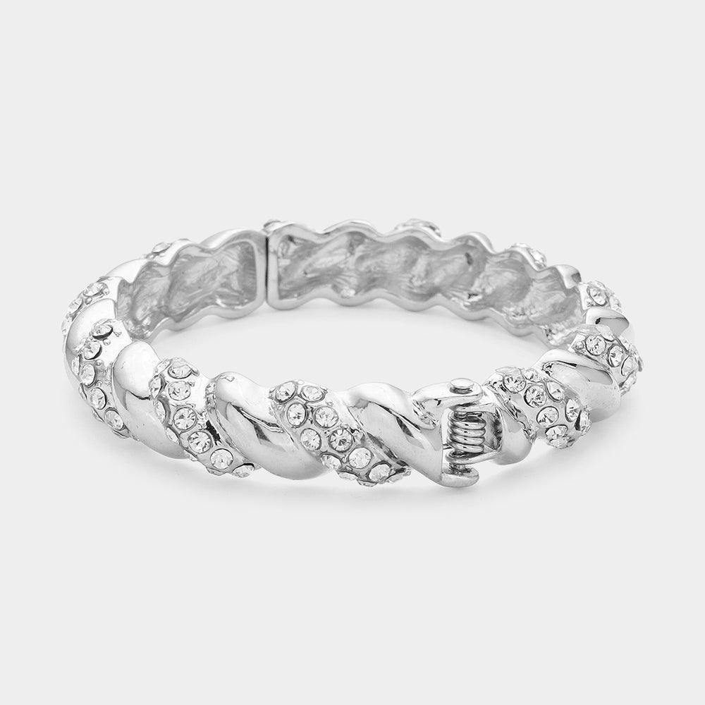 Rhinestone Embellished Twisted Metal Hinged Evening Bracelet - Jewelry Store by Erik Rayo