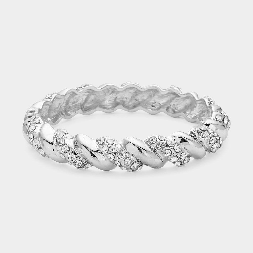 Rhinestone Embellished Twisted Metal Hinged Evening Bracelet - Jewelry Store by Erik Rayo