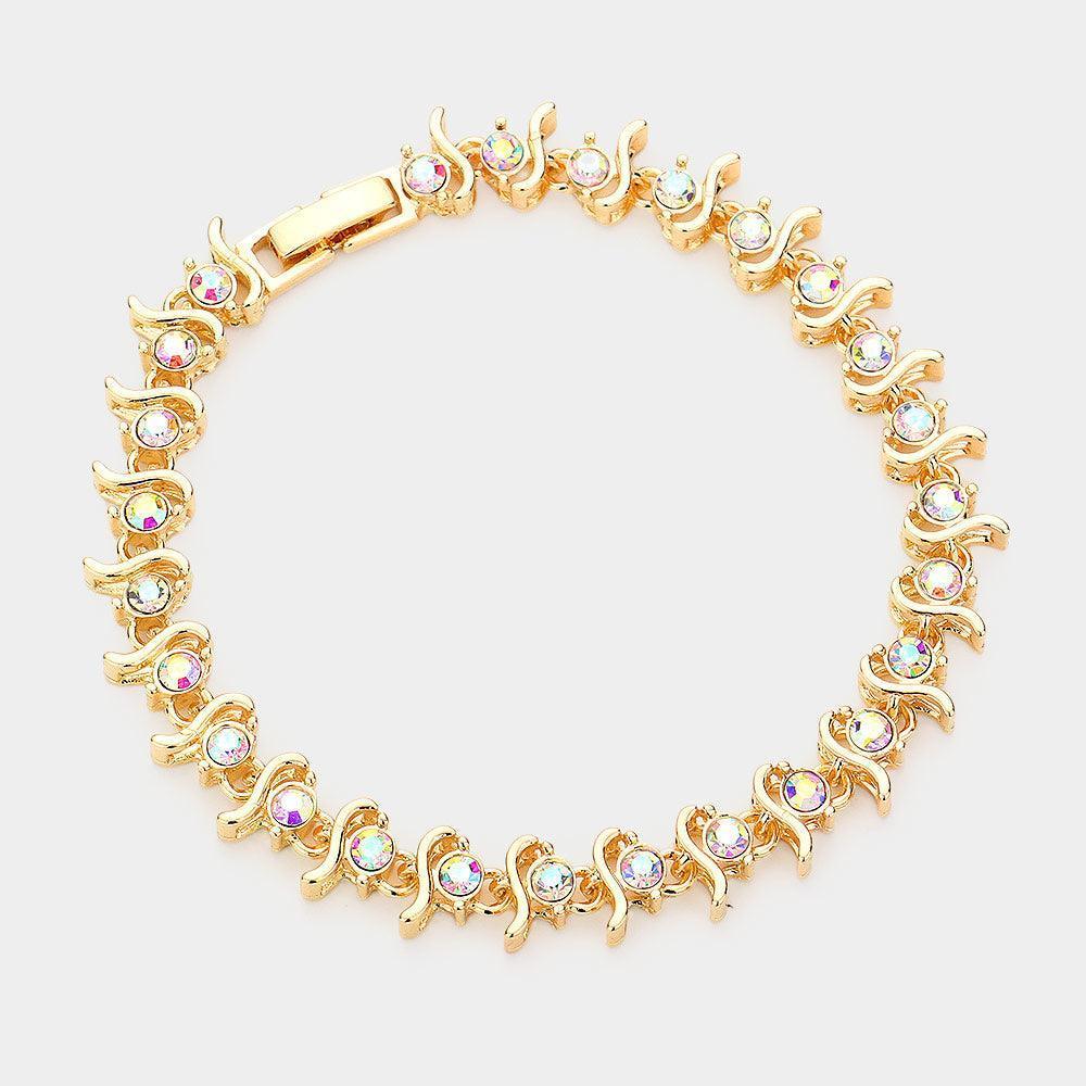 Gold Stone Embellished Abstract Metal Link Evening Bracelet - Jewelry Store by Erik Rayo