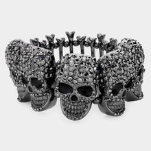 Load image into Gallery viewer, Rhinestone Embellished Skull Metal Bone Stretch Evening Bracelet
