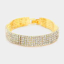 Load image into Gallery viewer, Gold Rippled Rhinestone Evening Bracelet
