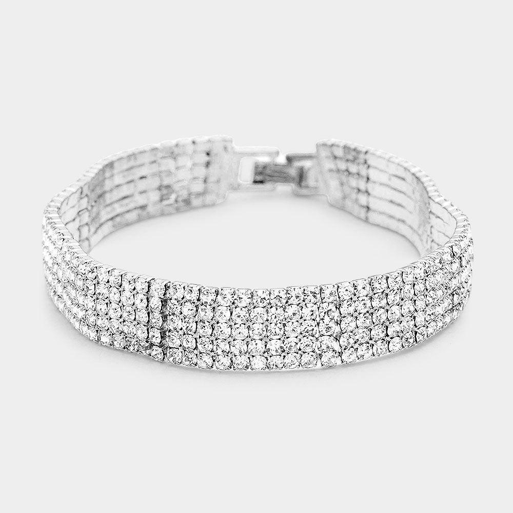 Silver Rippled Rhinestone Evening Bracelet - Jewelry Store by Erik Rayo