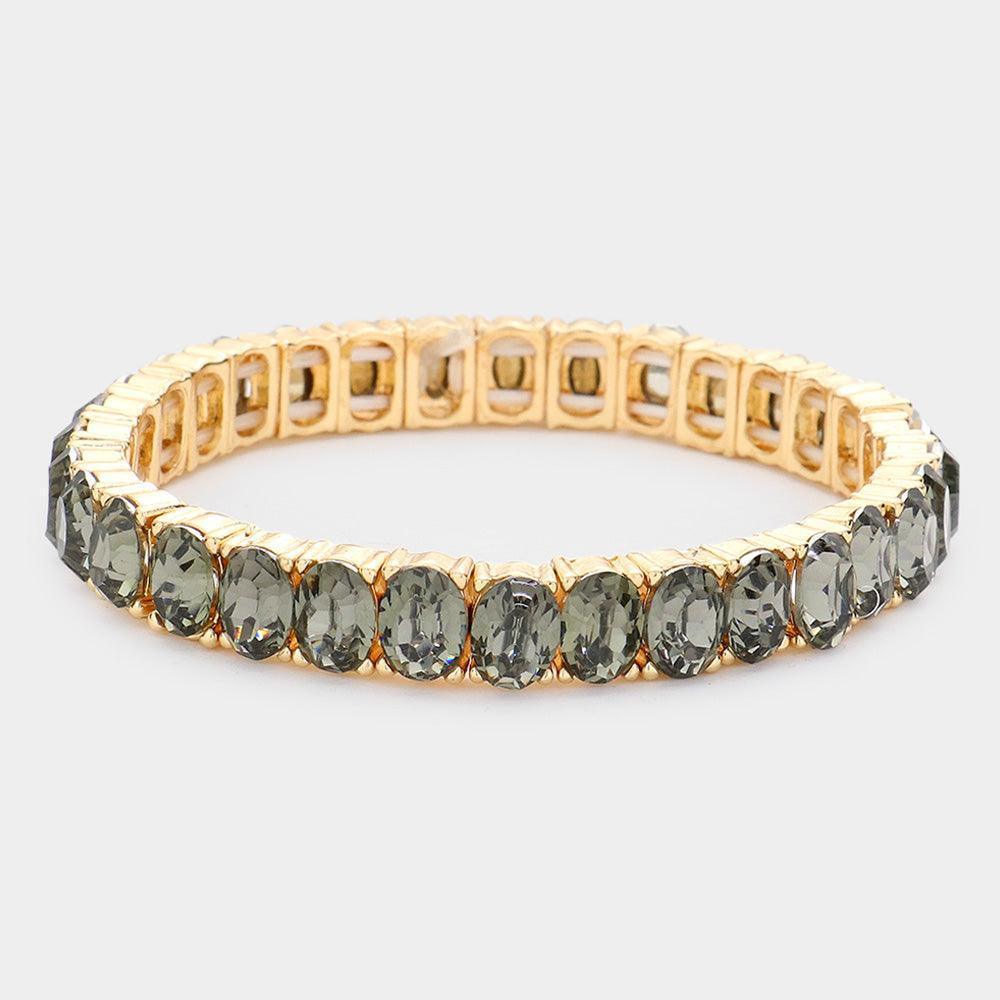 Black Oval Stone Cluster Stretch Evening Bracelet - Jewelry Store by Erik Rayo
