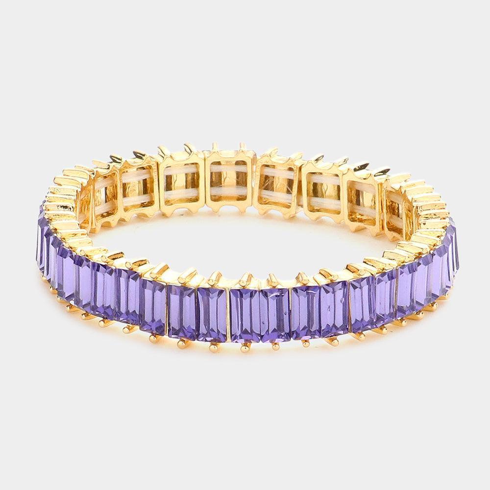 Amethyst Baguette Stone Stretch Evening Bracelet - Jewelry Store by Erik Rayo