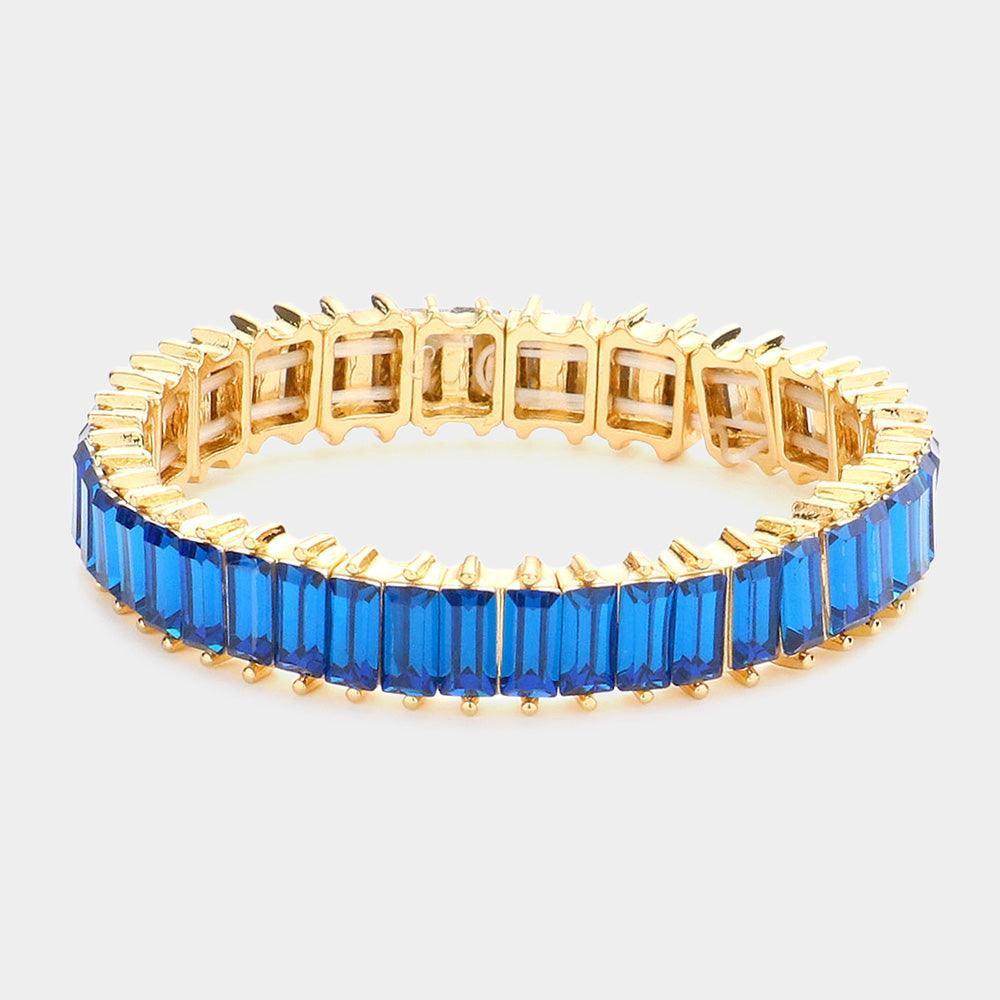 Blue Baguette Stone Stretch Evening Bracelet - Jewelry Store by Erik Rayo