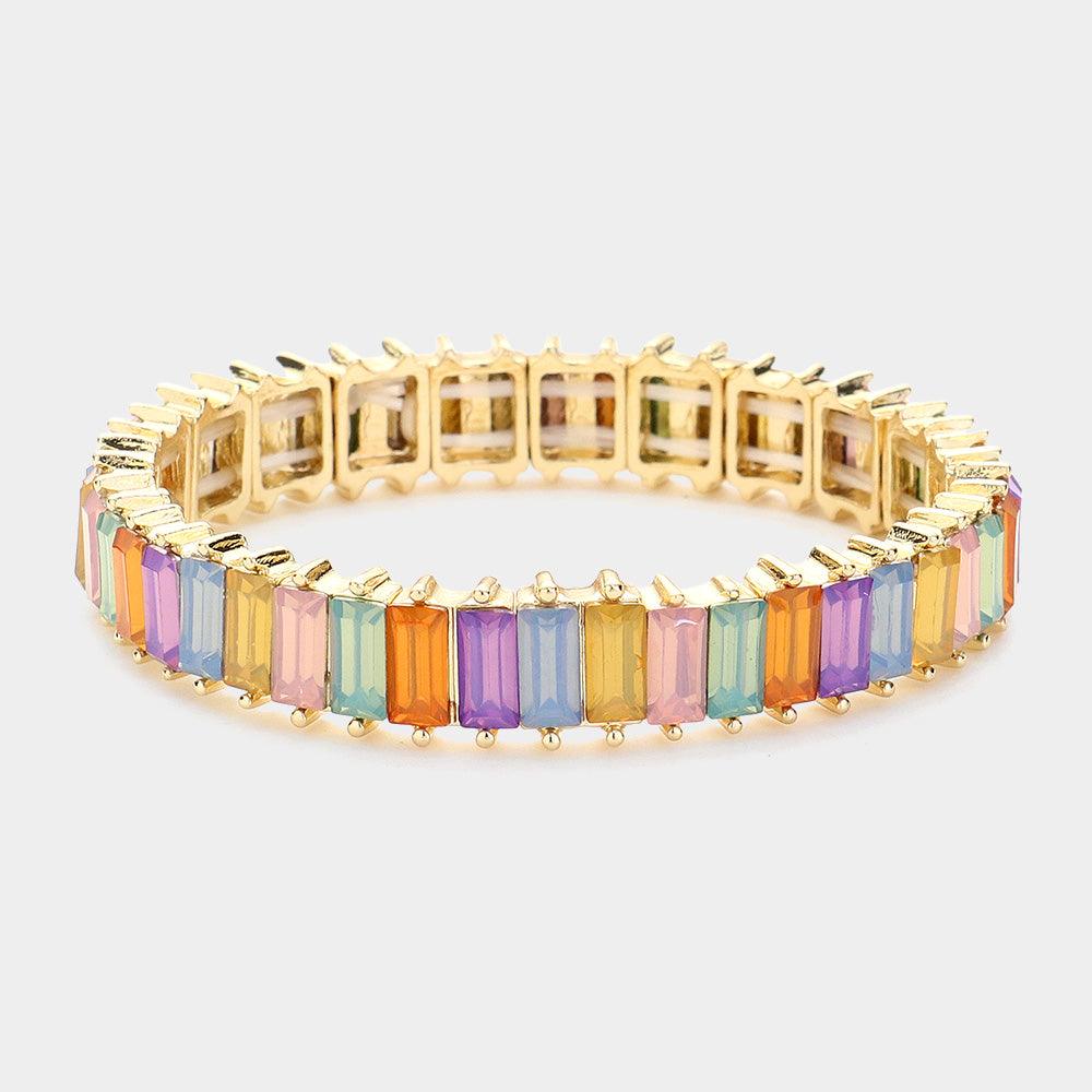 Gold Baguette Stone Stretch Evening Bracelet