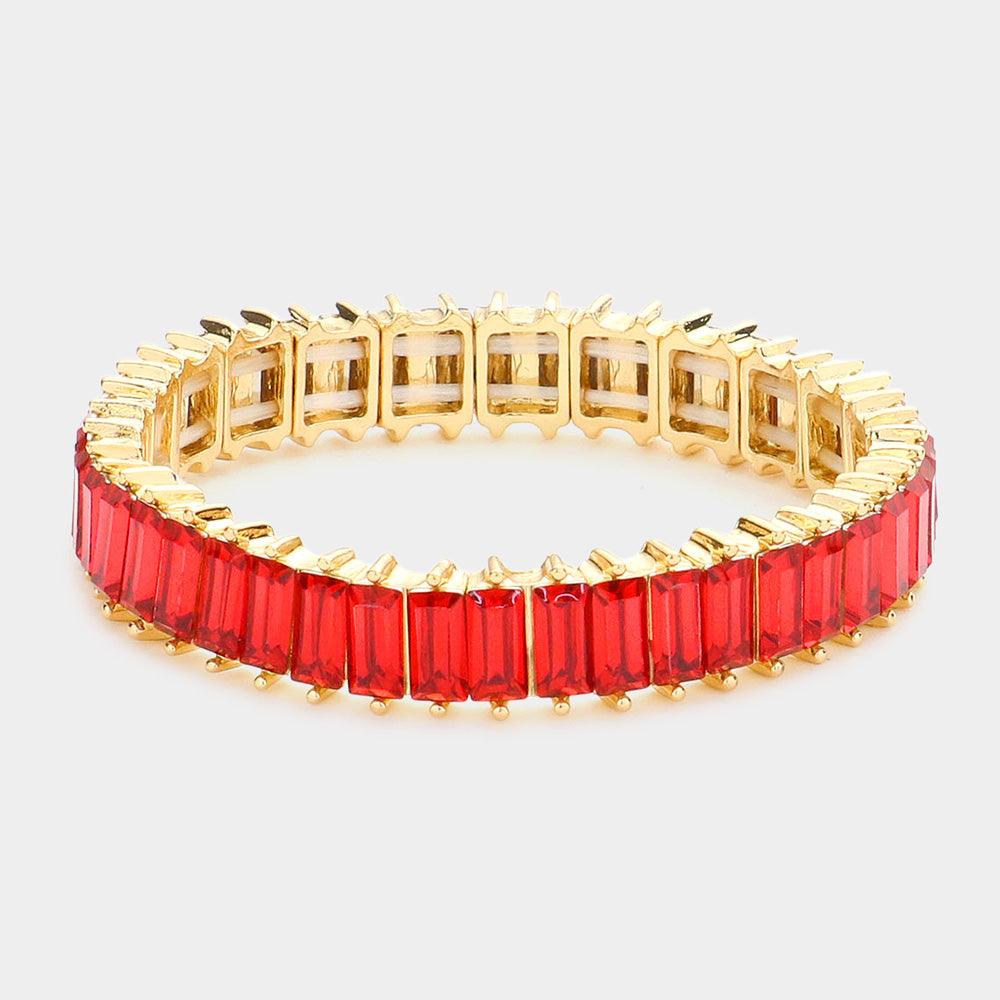 Red Baguette Stone Stretch Evening Bracelet