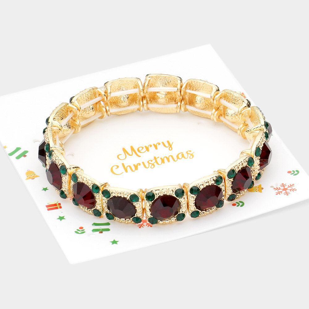 Round Stone Embellished Metal Square Stretch Evening Bracelet - Jewelry Store by Erik Rayo