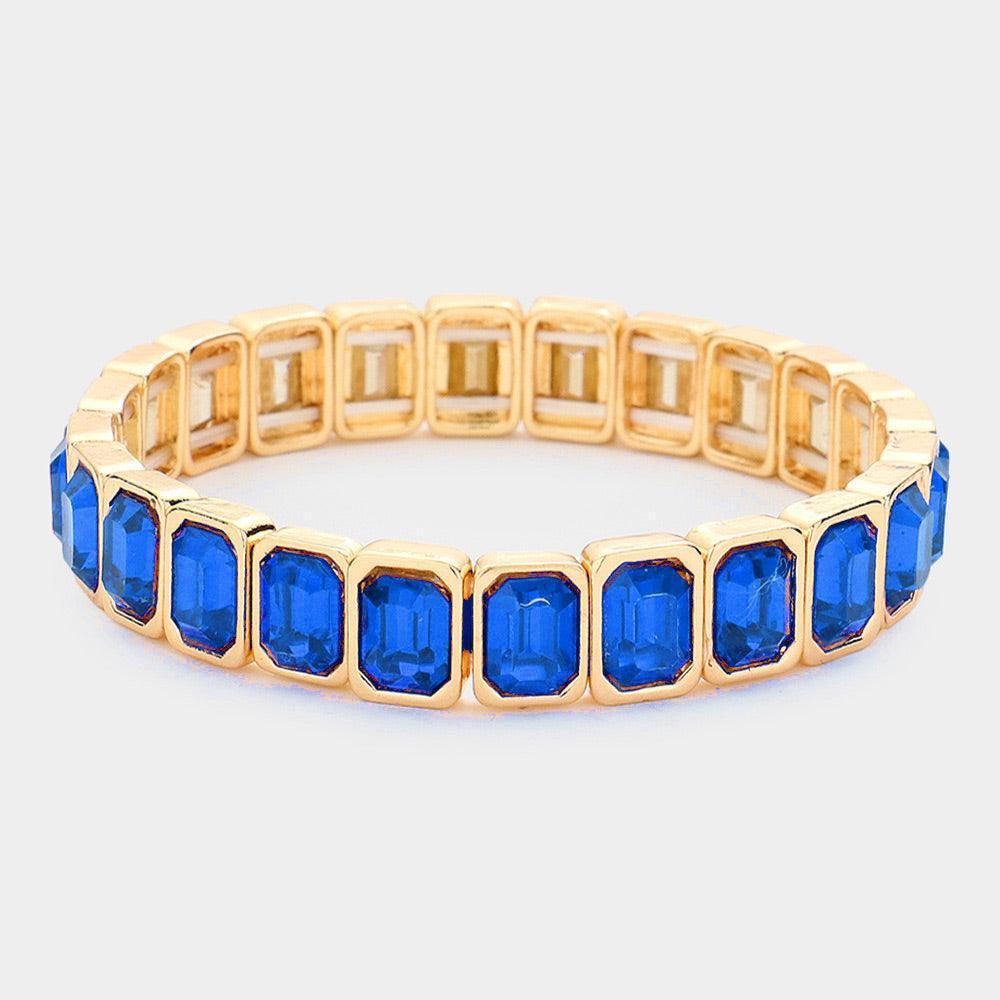 Blue Emerald Cut Stone Stretch Evening Bracelet - Jewelry Store by Erik Rayo
