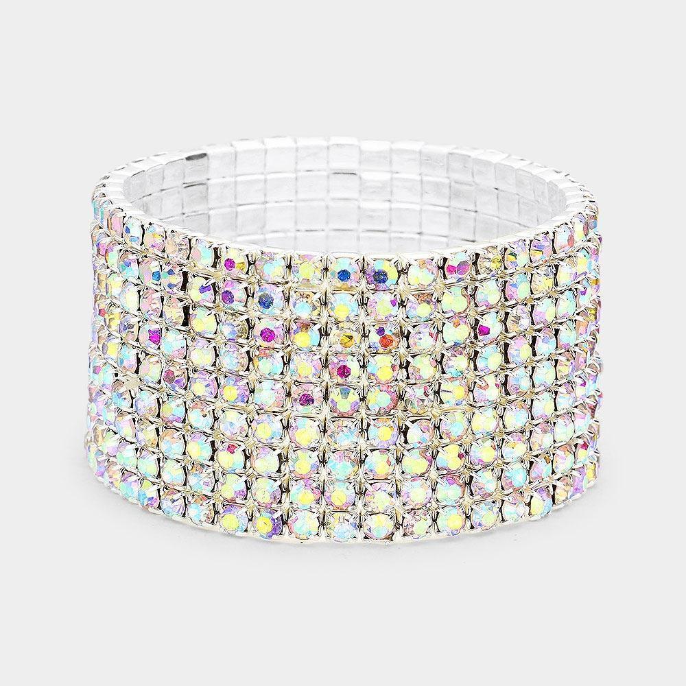 Silver 9Row Rhinestone Stretchable Bracelet - Jewelry Store by Erik Rayo