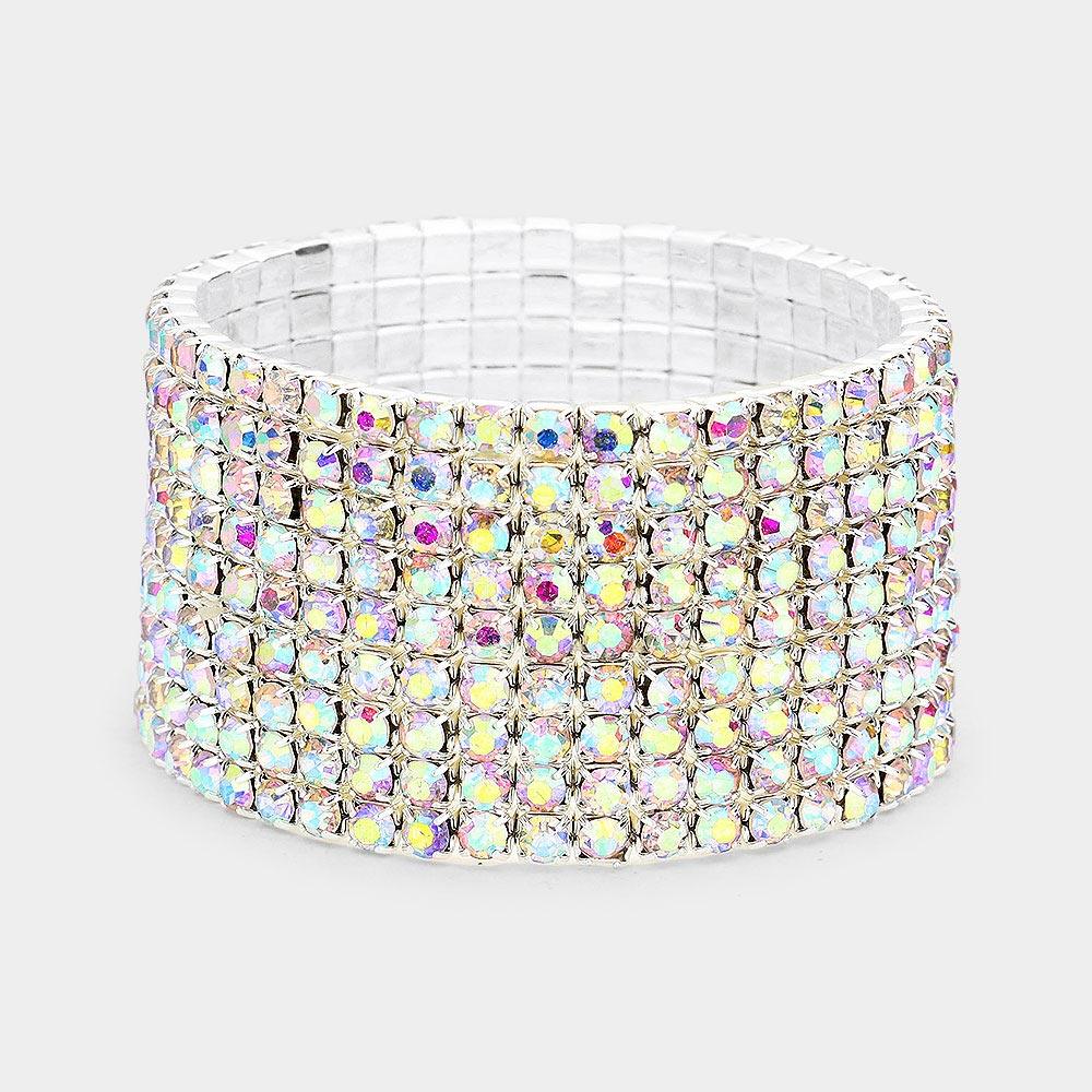 Silver 9Row Rhinestone Stretchable Bracelet