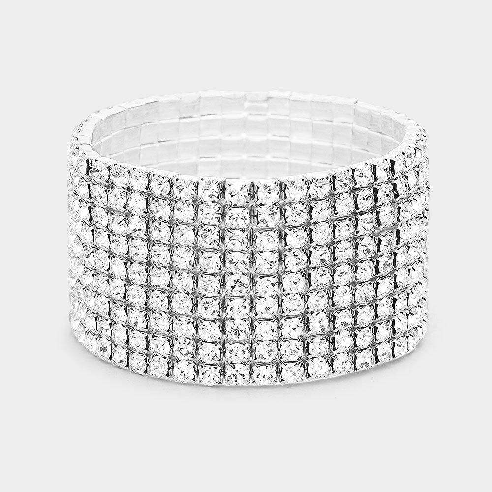 Silver 9Row Rhinestone Stretchable Bracelet