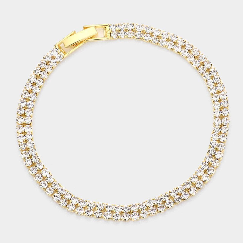Gold 2Rows Rhinestone Evening Bracelet - Jewelry Store by Erik Rayo