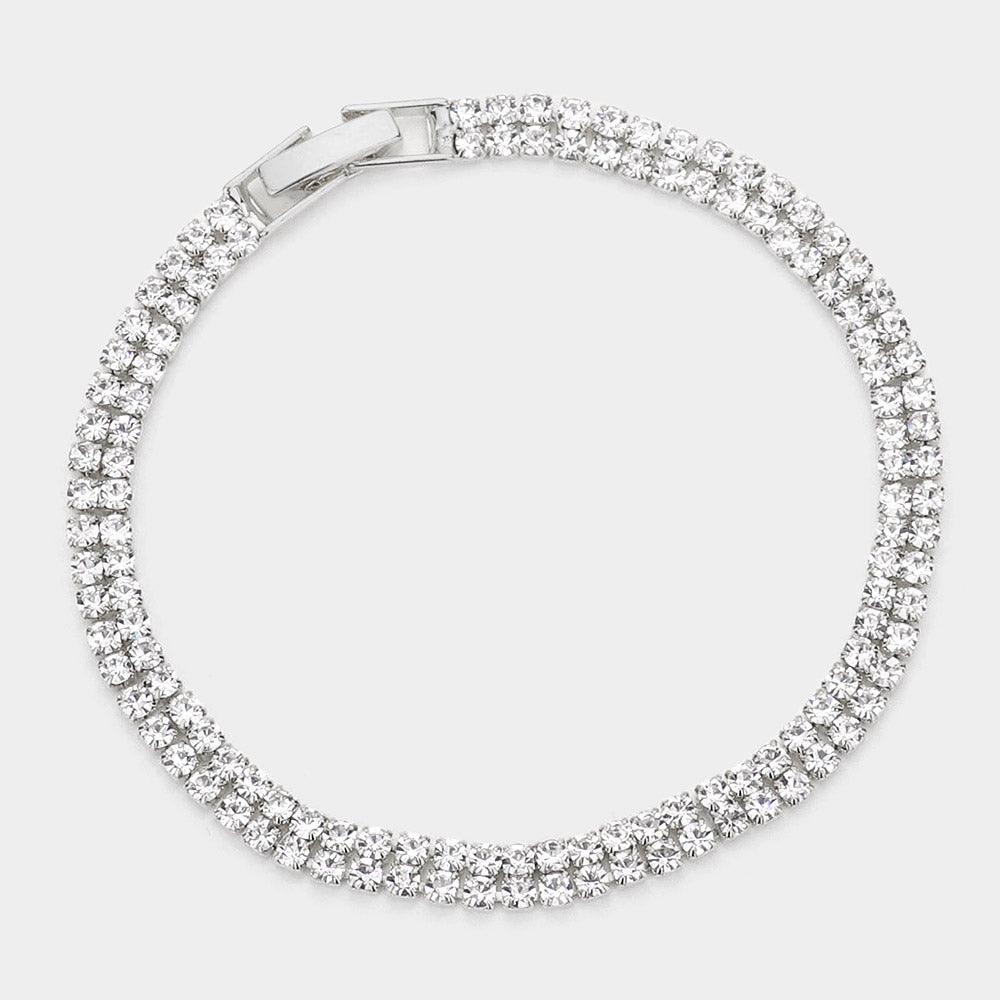 Silver 2Rows Rhinestone Evening Bracelet