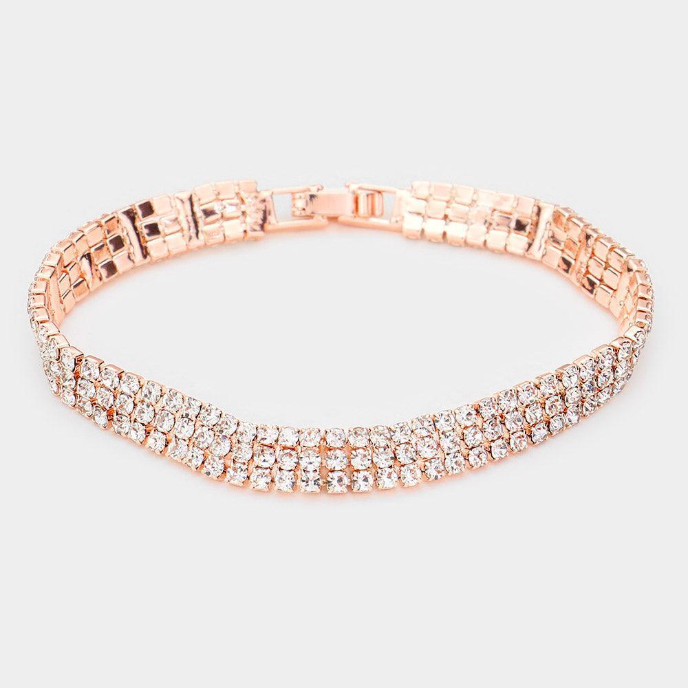 Rose Gold 3Rows Rhinestone Evening Bracelet - Jewelry Store by Erik Rayo