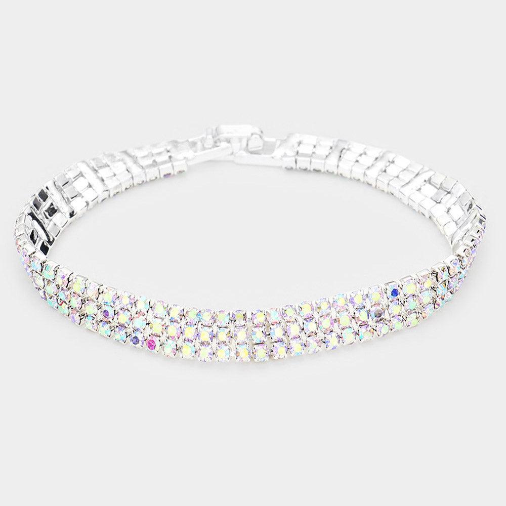 Silver 3Rows Rhinestone Evening Bracelet - Jewelry Store by Erik Rayo