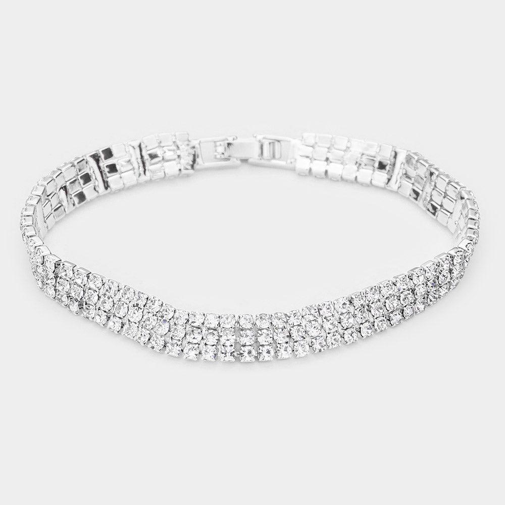 Silver 3Rows Rhinestone Evening Bracelet - Jewelry Store by Erik Rayo