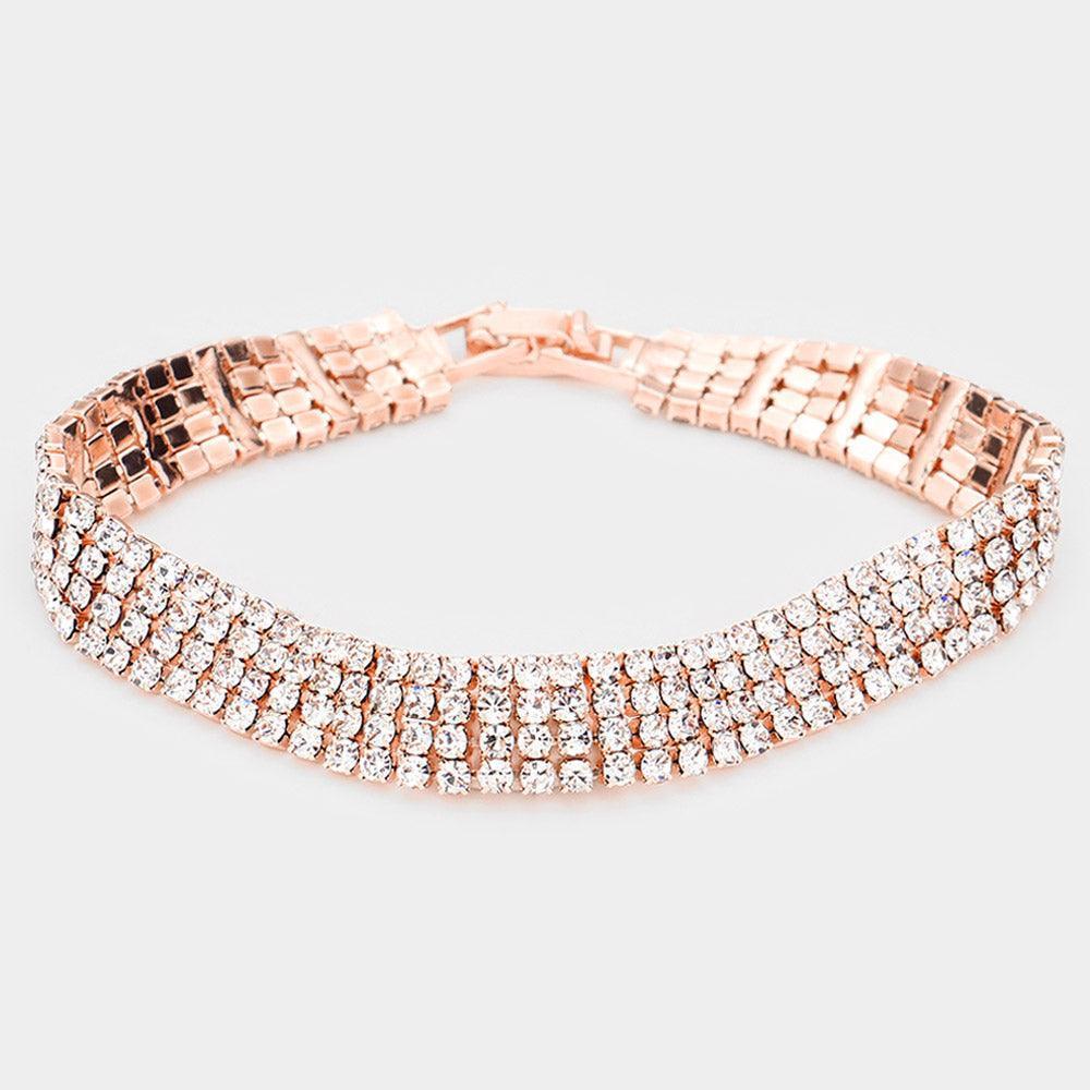 Rose Gold 4Rows Rhinestone Evening Bracelet - Jewelry Store by Erik Rayo