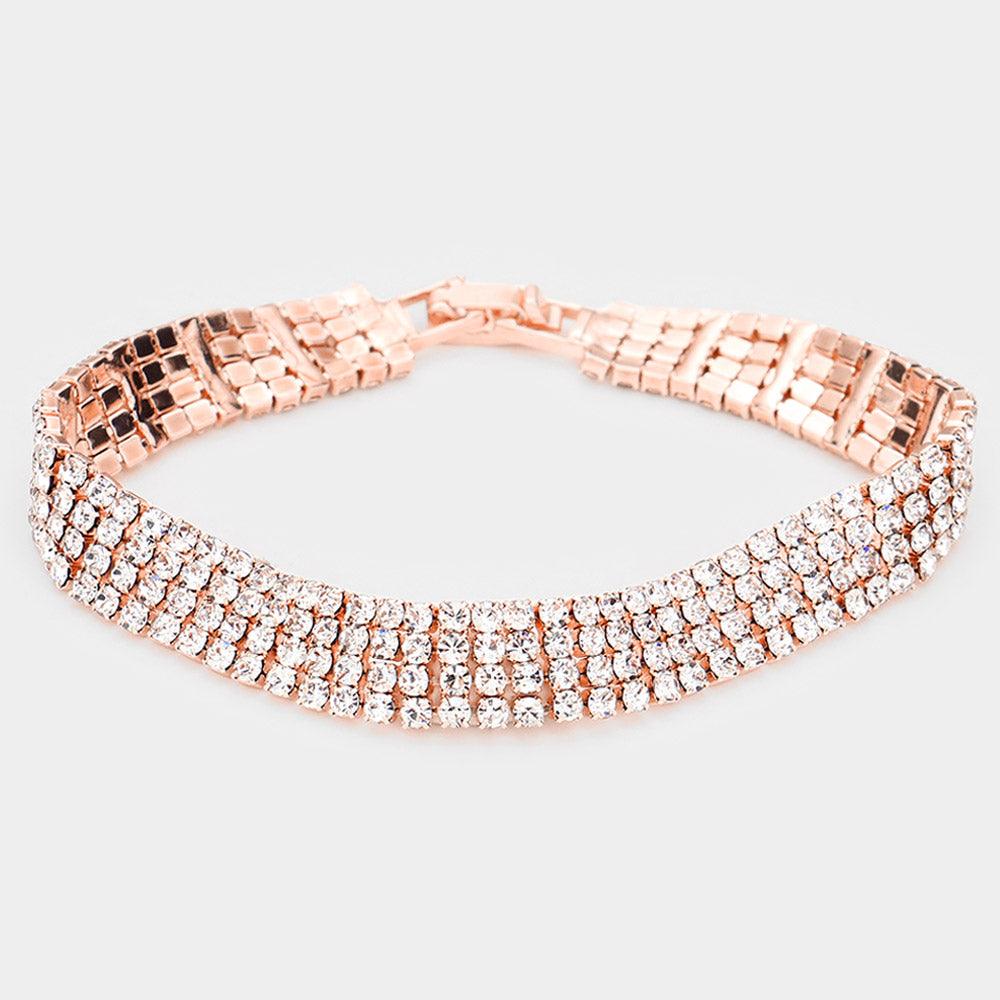 Rose Gold 4Rows Rhinestone Evening Bracelet