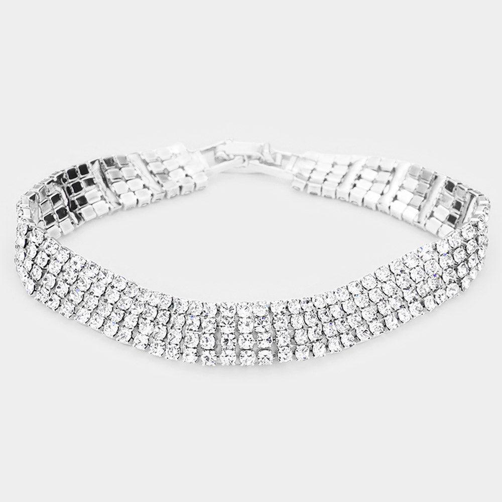 Silver 4Rows Rhinestone Evening Bracelet - Jewelry Store by Erik Rayo