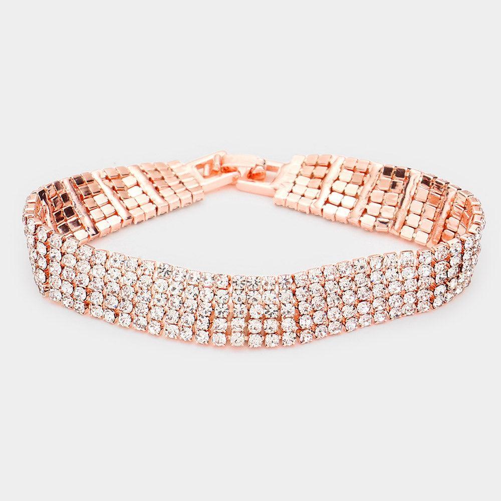 Rose Gold 5Rows Rhinestone Evening Bracelet - Jewelry Store by Erik Rayo