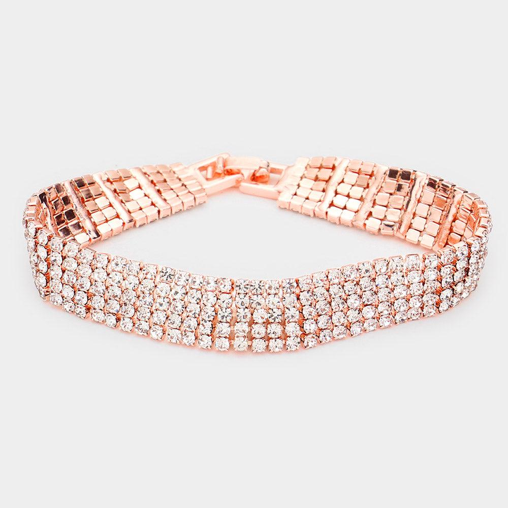 Rose Gold 5Rows Rhinestone Evening Bracelet