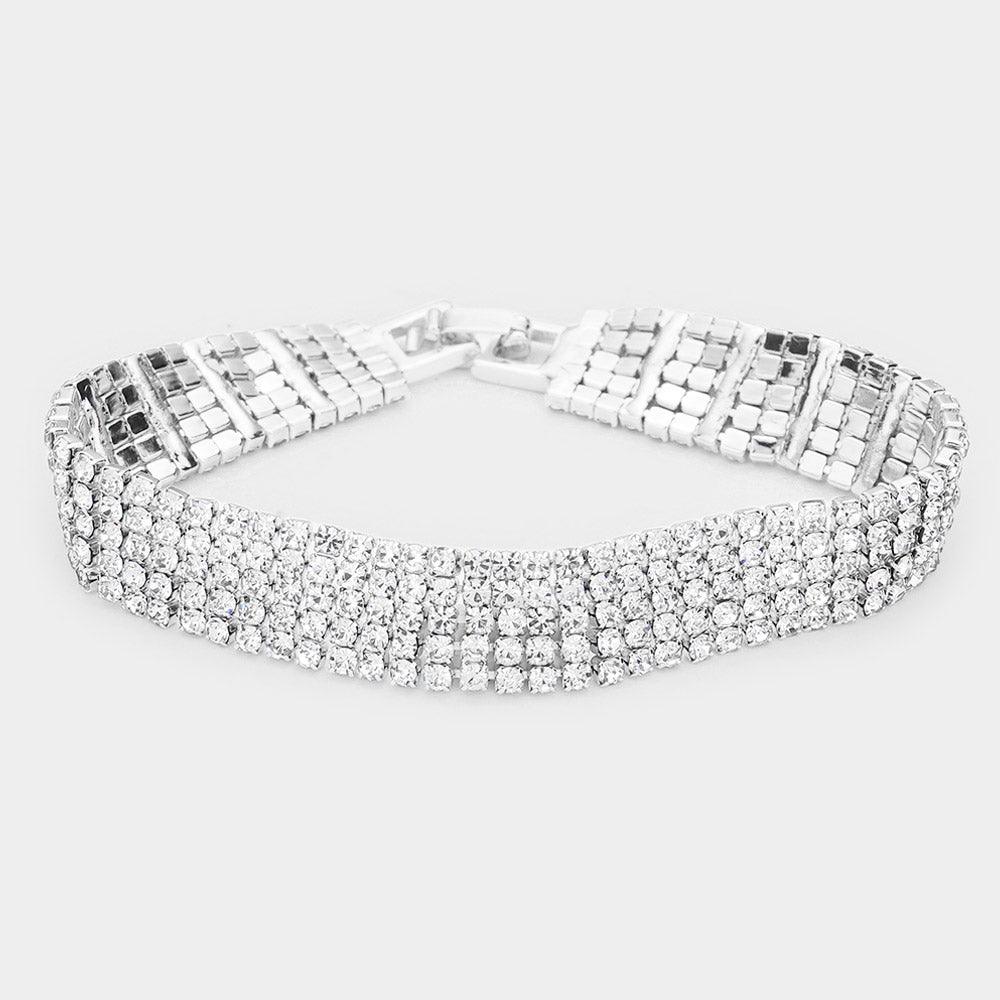 Silver 5Rows Rhinestone Evening Bracelet