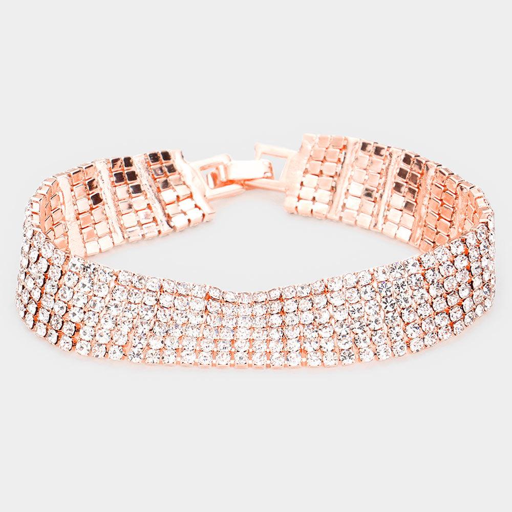 Rose Gold 6Rows Rhinestone Evening Bracelet