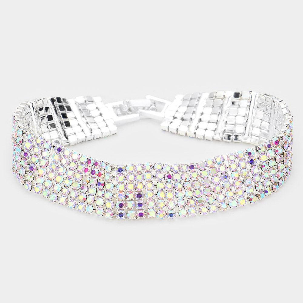 Silver 6Rows Rhinestone Evening Bracelet - Jewelry Store by Erik Rayo