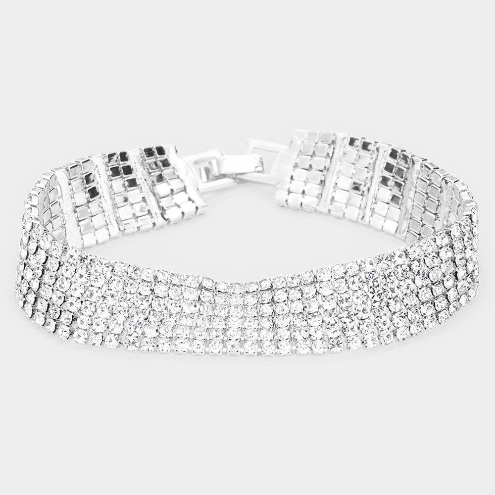 Silver 6Rows Rhinestone Evening Bracelet