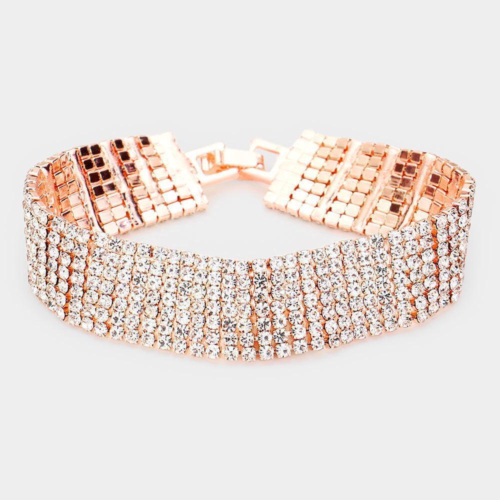 Rose Gold 7Rows Rhinestone Evening Bracelet - Jewelry Store by Erik Rayo