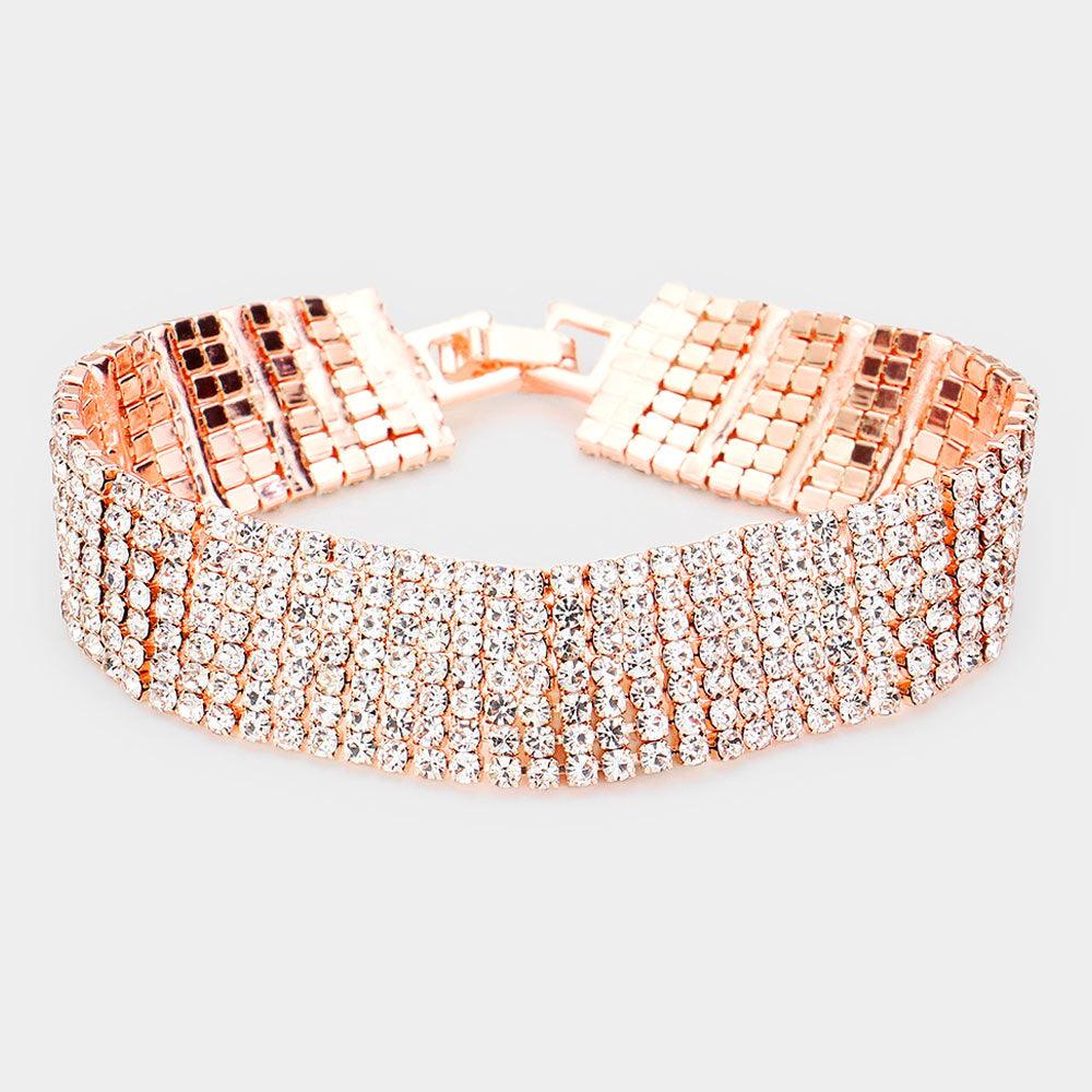 Rose Gold 7Rows Rhinestone Evening Bracelet