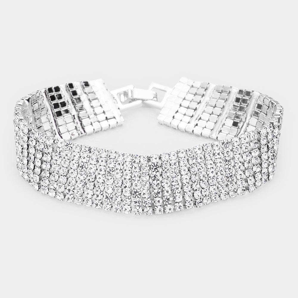 Silver 7Rows Rhinestone Evening Bracelet