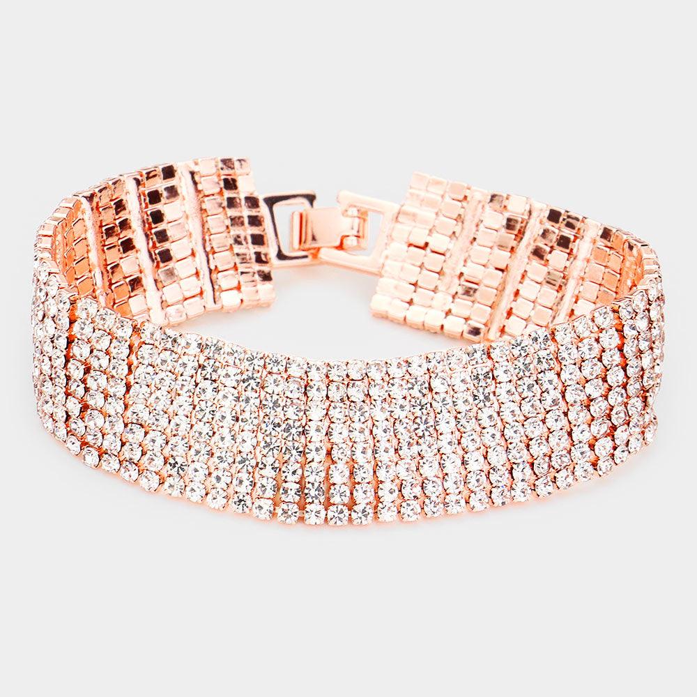 Rose Gold 8Rows Rhinestone Evening Bracelet