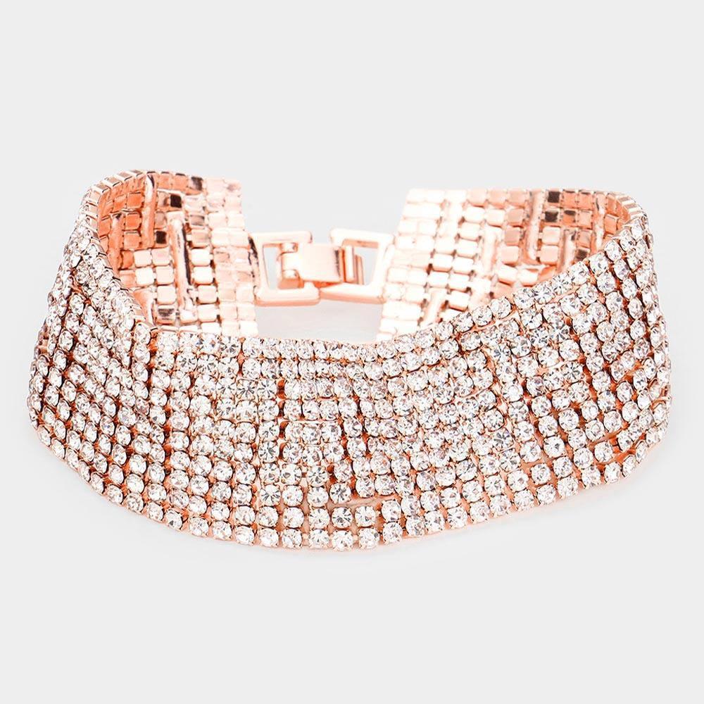 Rose Gold 10Rows Rhinestone Evening Bracelet - Jewelry Store by Erik Rayo