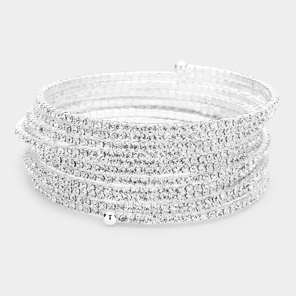 Silver 12Rows Rhinestone Coil Evening Bracelet - Jewelry Store by Erik Rayo