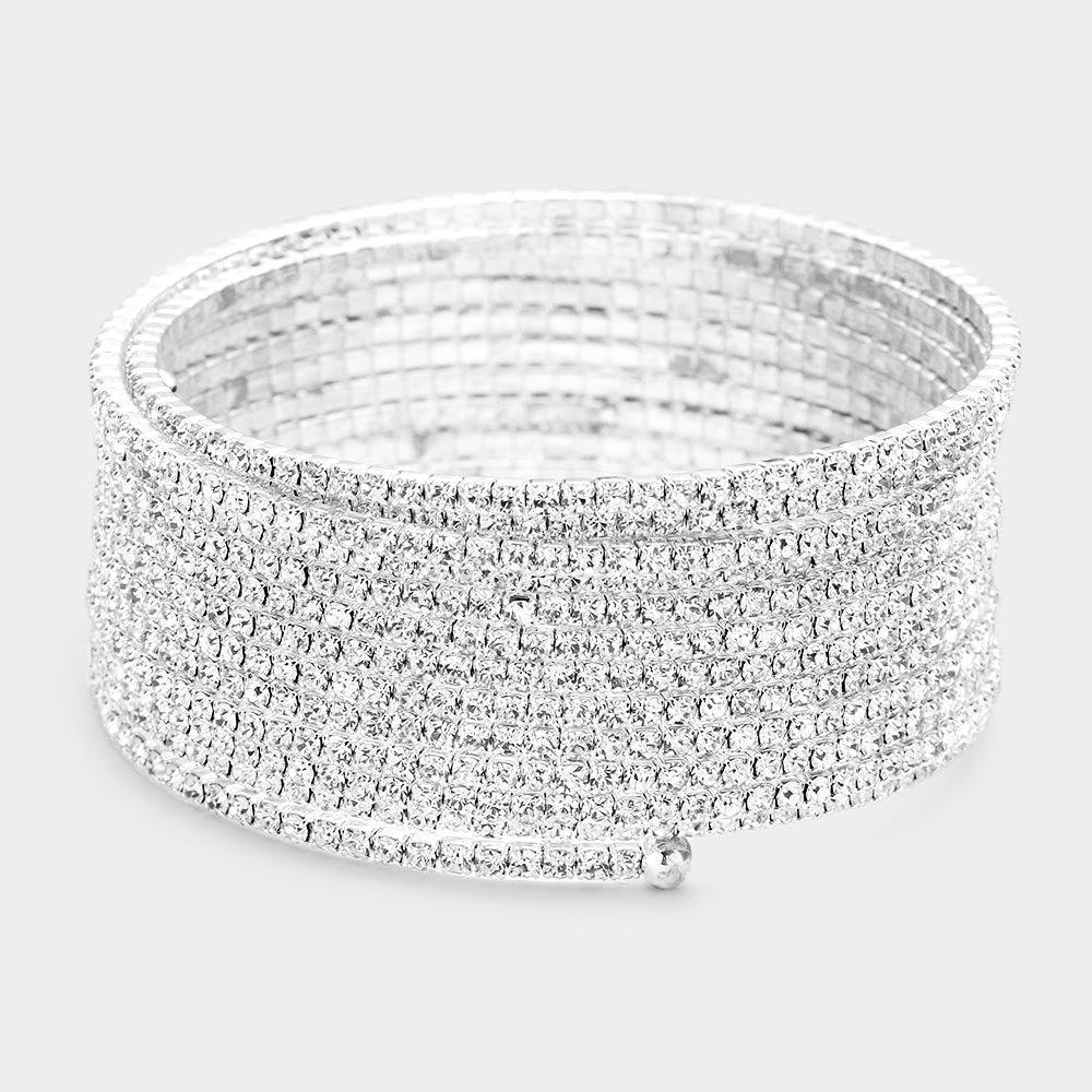 Silver 13Rows Rhinestone Coil Evening Bracelet - Jewelry Store by Erik Rayo