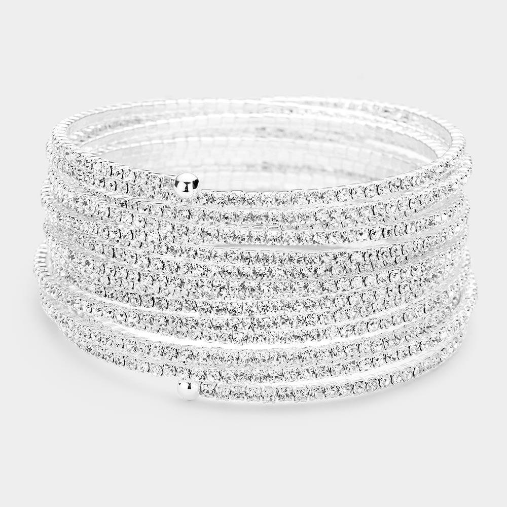 Silver 16Rows Rhinestone Coil Evening Bracelet - Jewelry Store by Erik Rayo