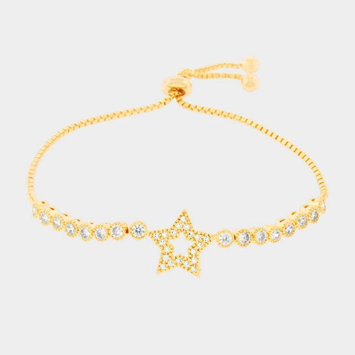 Gold Cubic Zirconia Star Cinch Evening Bracelet - Jewelry Store by Erik Rayo