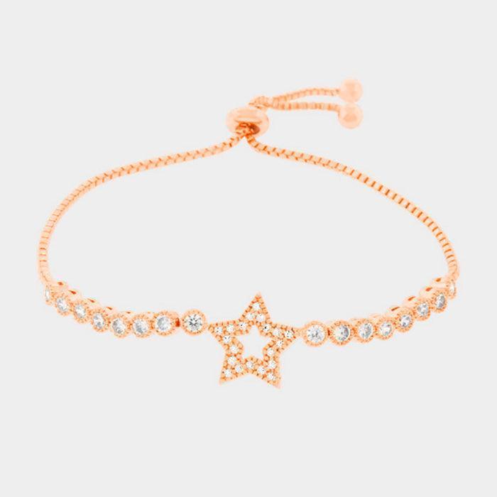 Rose Gold Cubic Zirconia Star Cinch Evening Bracelet - Jewelry Store by Erik Rayo